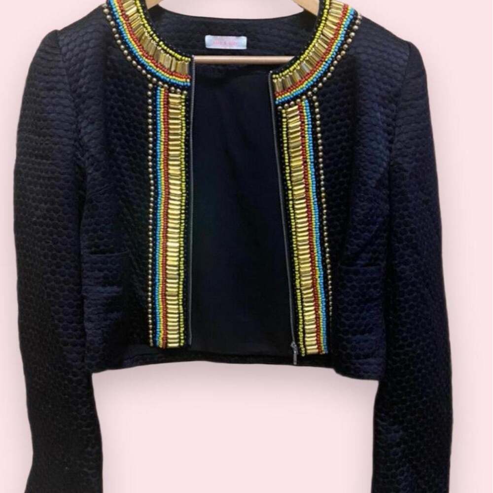 Sass & Bide Bejewelled Black Crop Quilted Jacket